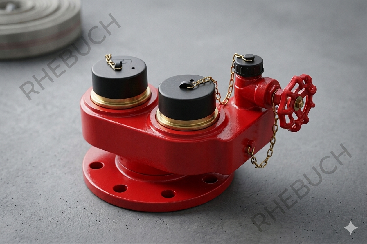 2-Way Breeching Inlet with Flanged Base and Control Valve – Heavy Duty Fire Hydrant Landing Valve, Red Painted Finish